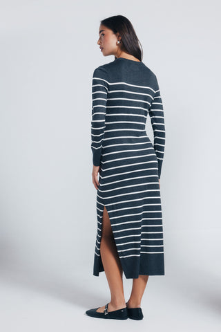 Vestido Midi Manga Larga con Tejido Canalé