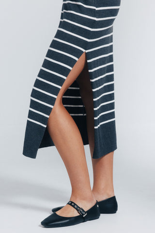 Vestido Midi Manga Larga con Tejido Canalé