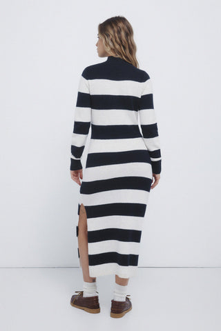 Striped High Neck Midi Dress