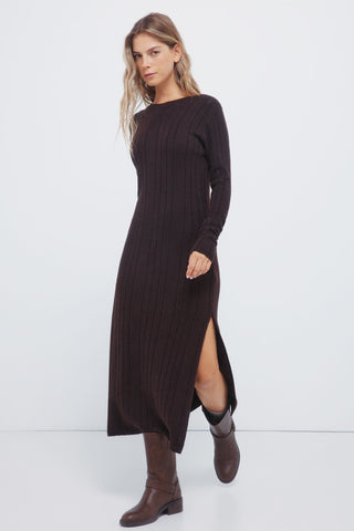 High-Neck Fitted Midi Dress