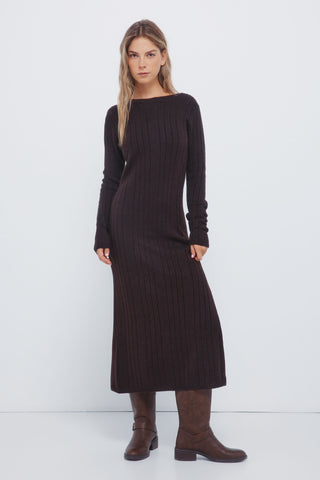 High-Neck Fitted Midi Dress