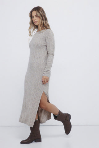 Fitted High-Neck Midi Dress
