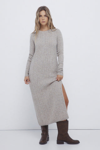 Fitted High-Neck Midi Dress
