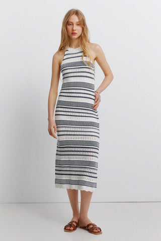 Halter-Neck Striped Pointelle Dress.