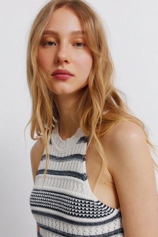 Halter-Neck Striped Pointelle Dress.