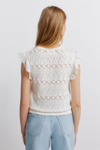 Pointelle Top With Ruffle Sleeve.