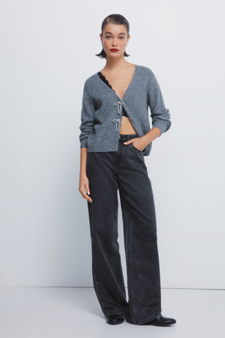 Cárdigan con Detalle Lazos Purpurina