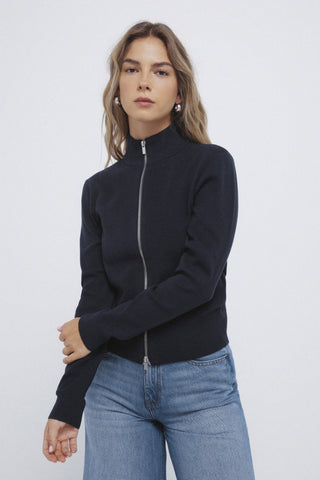 Rib-Knit Fitted Cardigan