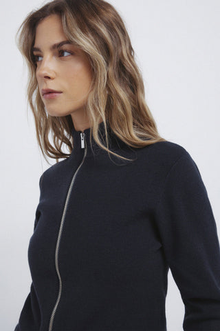 Rib-Knit Fitted Cardigan