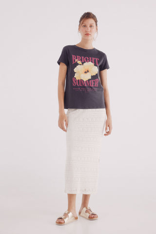 Camiseta Manga Corta con Gráfico Flor
