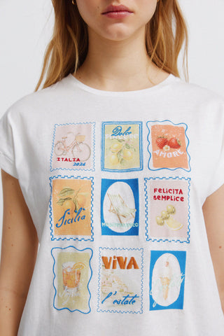 Vespa Stamps Print S/S T-Shirt.