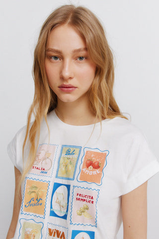 Vespa Stamps Print S/S T-Shirt.