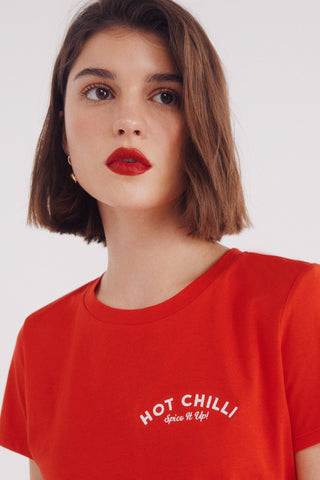 Camiseta Manga Corta con Gráfico "Hot Chilli"