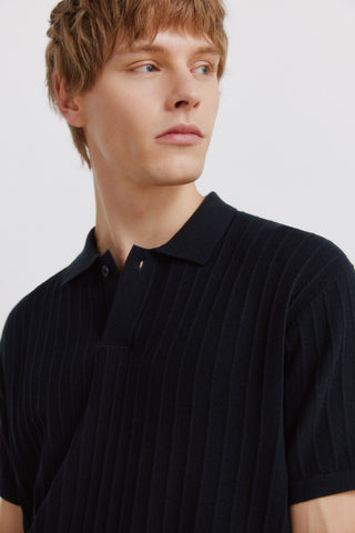 S/S Ribbed Knit Polo.
