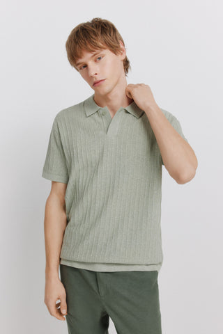 S/S Ribbed Knit Polo.