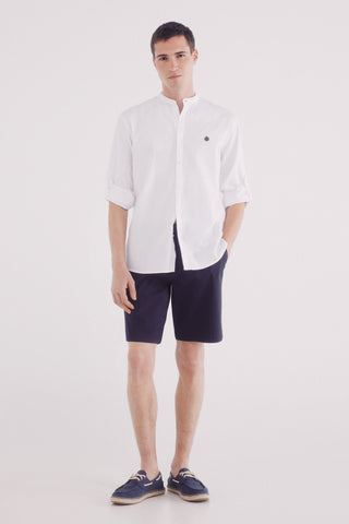Camisa Cuello Mao con Logo Bordado