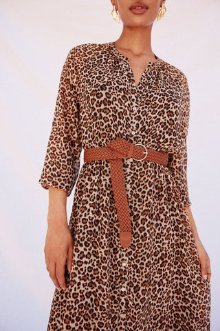 Vestido Camisero con Cinturón Estampado