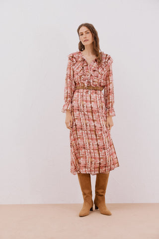 Vestido Manga Larga con Volantes