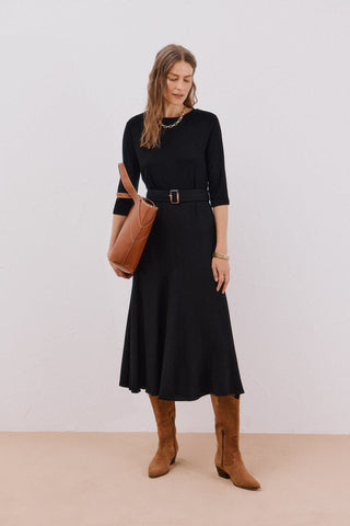 Vestido Manga Larga con Detalle Cinturón