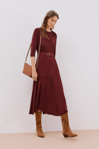 Vestido Manga Larga con Detalle Cinturón