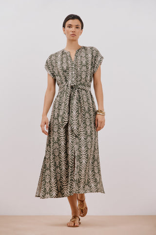 Vestido Largo con Cinturón Estampado