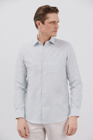 Camisa Manga Larga de Lino con Rayas