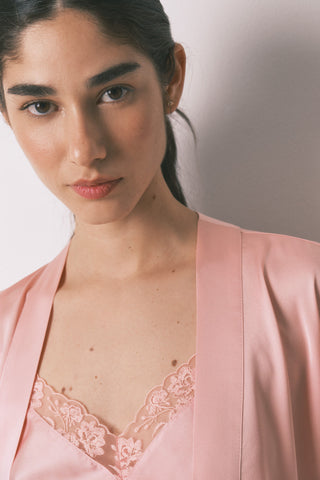 Bata Manga Larga de Satén con Bolsillos