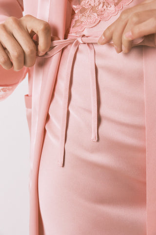 Bata Manga Larga de Satén con Bolsillos