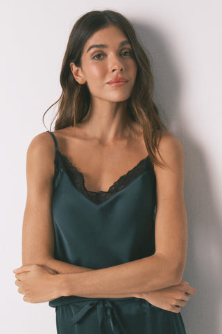 Set de Pijama 3 Piezas de Satén con Encaje