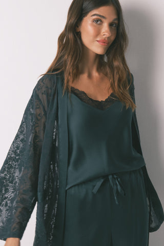 Set de Pijama 3 Piezas de Satén con Encaje