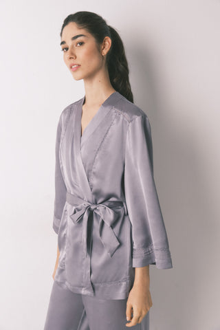 Set de Pijama 3 Piezas de Satén con Encaje