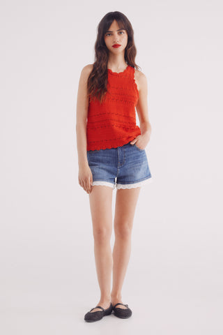 Short Denim con Detalle de Encaje