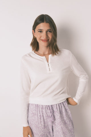 Camiseta Manga Larga con Botones de Algodón