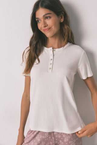 Camiseta Manga Corta con Botones de Algodón
