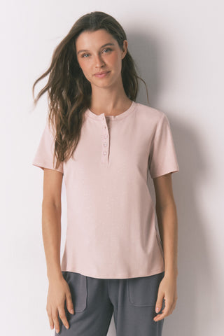Camiseta Manga Corta con Botones de Algodón