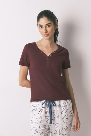 Camiseta Manga Corta con Tejido Acanalado
