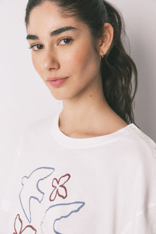 Short Sleeve T-Shirt with Bird Print