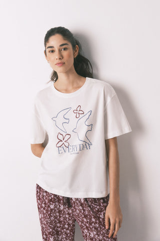 Short Sleeve T-Shirt with Bird Print