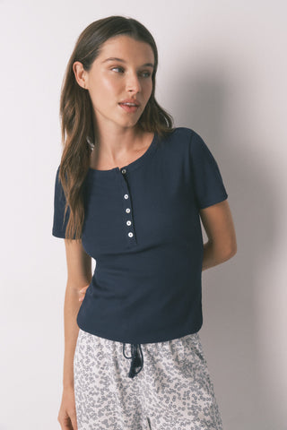 Camiseta Manga Corta con Botones de Algodón