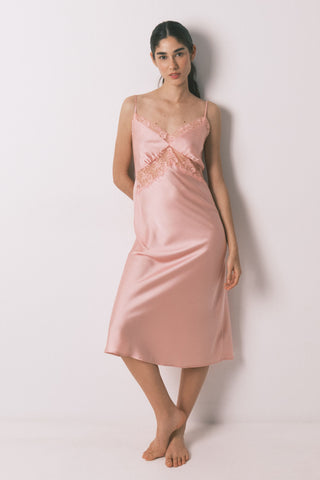 Satin Midi Pajamas with Lace Details