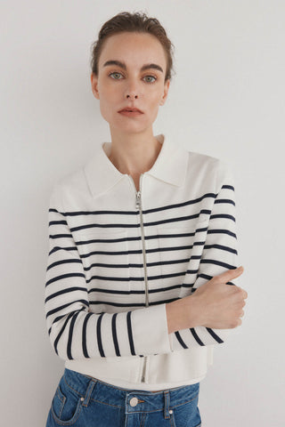 Chaqueta con Bolsillos y Estampado de Rayas
