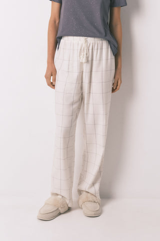 Pantalón con Cintura Elástica Estampado Cuadros
