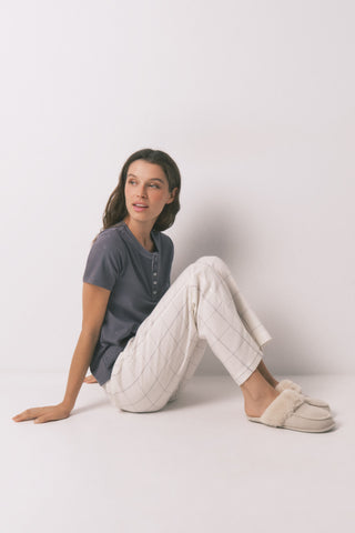 Pantalón con Cintura Elástica Estampado Cuadros