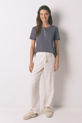 Pantalón con Cintura Elástica Estampado Cuadros