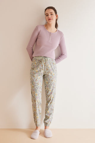 Pantalón de Algodón con Estampado Floral