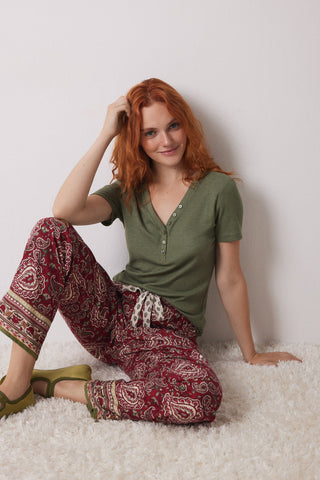 Pantalón con Cintura Elástica Estampado Paisley