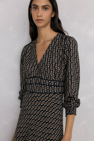 Vestido Midi Manga Larga con Estampado