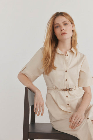 Vestido Manga Corta Estilo Camisero