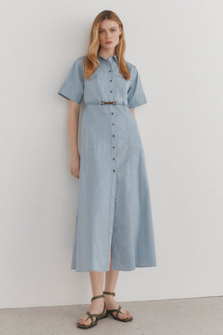 Vestido Manga Corta Estilo Camisero