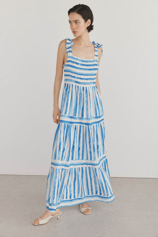 Vestido Largo de Tirantes Estampado Rayas